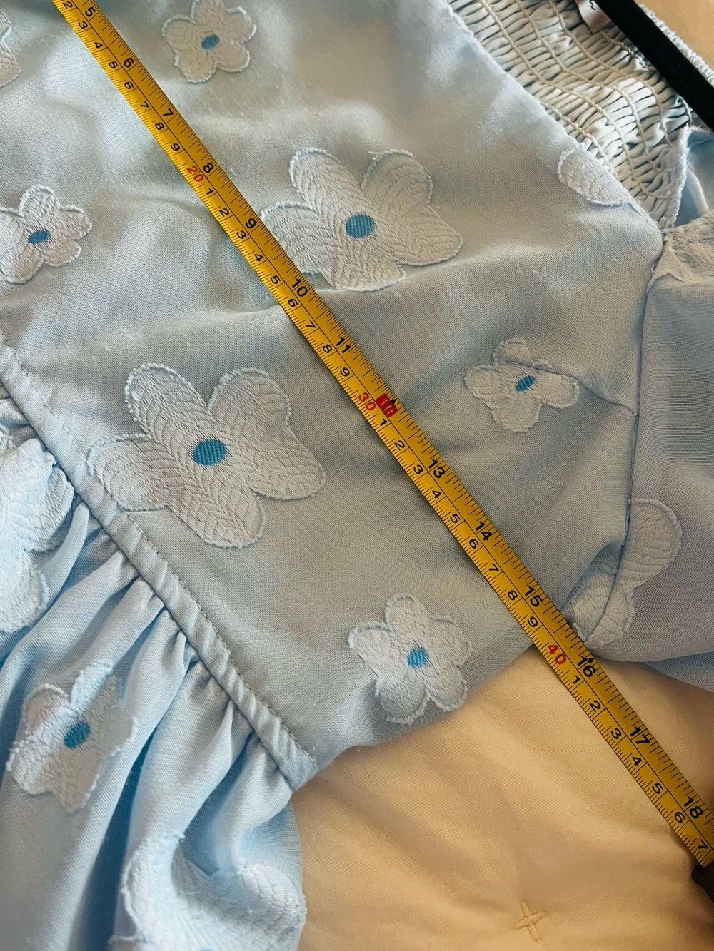Blue Floral Puff-Sleeve Dress with Square Neck - Picture 10 of 11